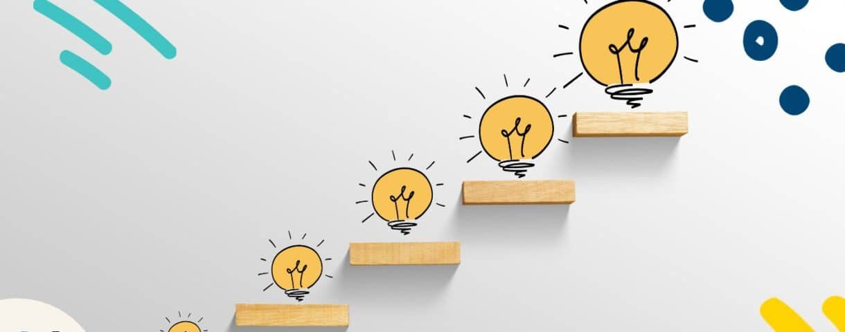 Drawn light bulbs form an ascending pattern and symbolize brainstorming brand voice guidelines for a consistent tone.