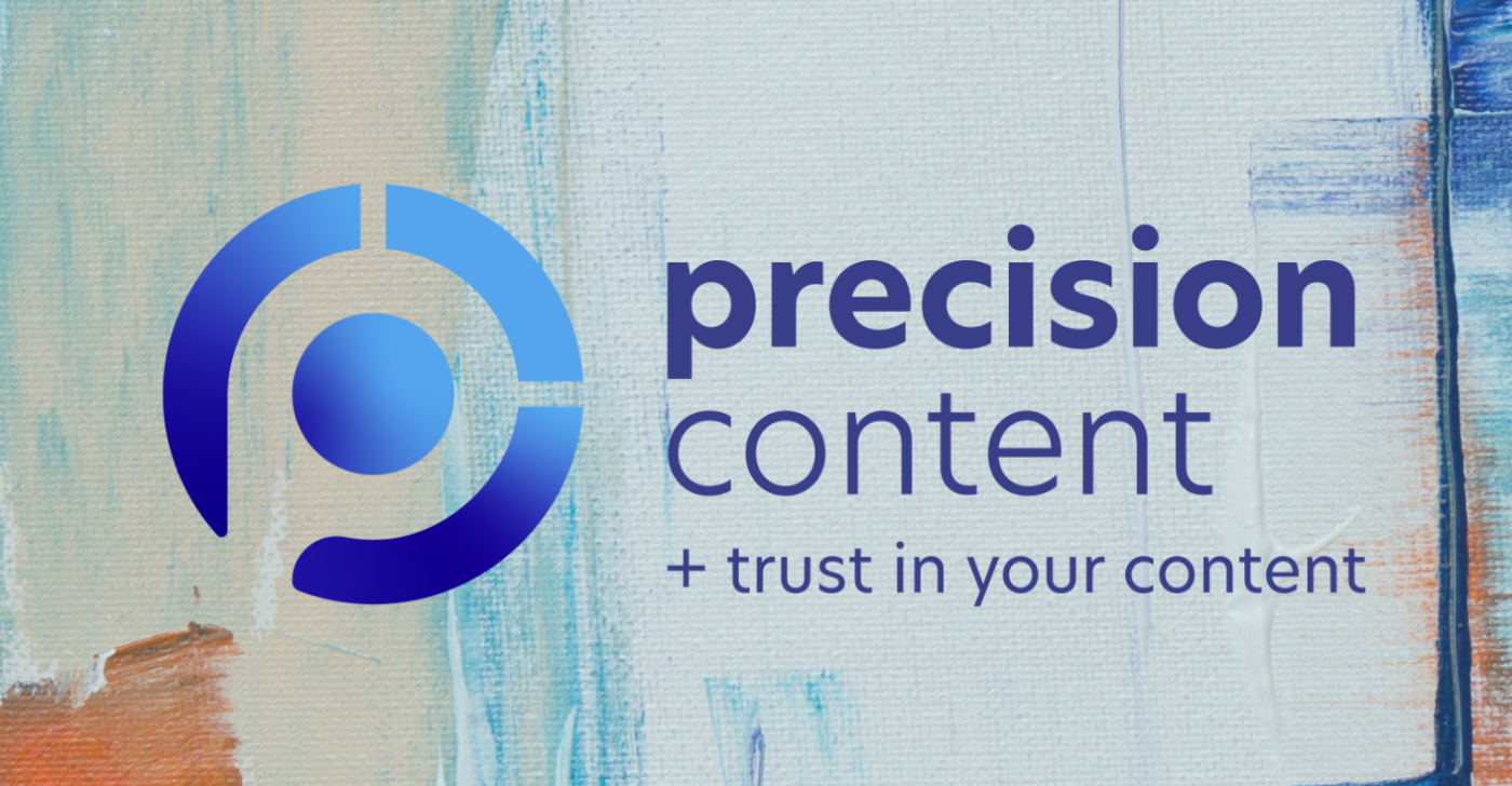 Precision Content logo on painted wall background.