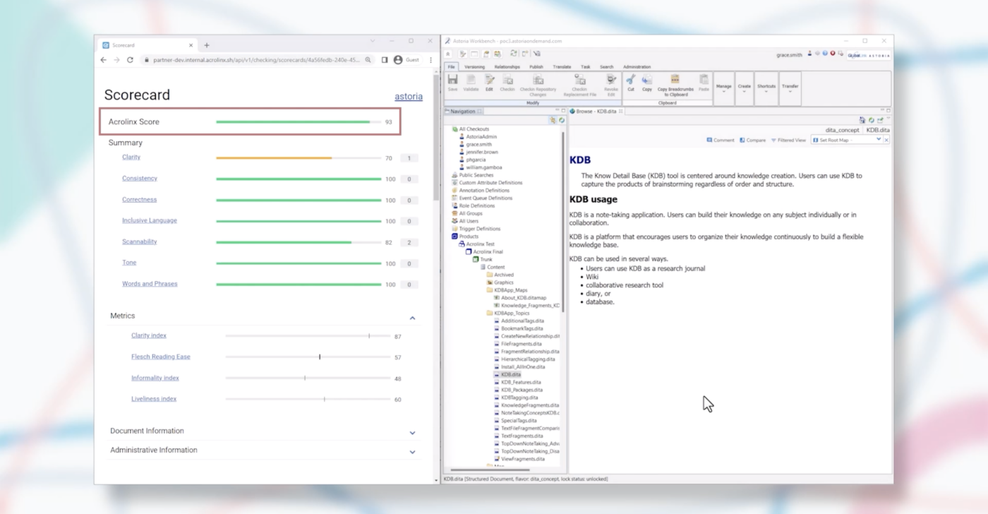 Acrolinx content checking in Astoria software