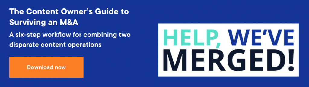 A banner offering the resources "The Content Owner's Guide to Surviving a Merger.