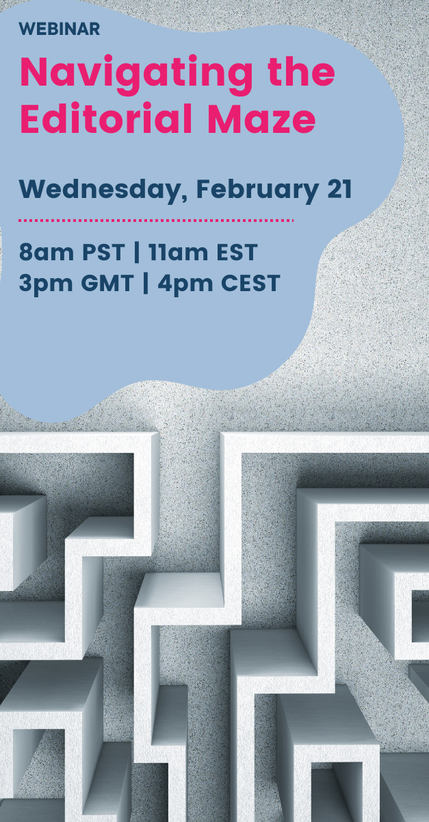 Webinar banner showcasing a maze for the webinar Navigating The Editorial maze.