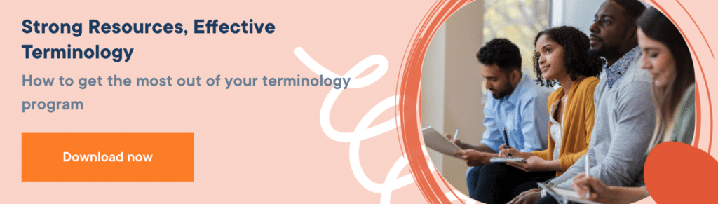 A banner offering a guide to get the most out of your terminology by downloading Acrolinx's terminology guide.