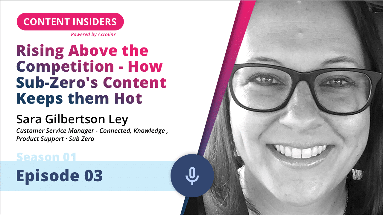 S01E03-Title-Sara-Gilbertson-Ley Image promoting a podcast episode featuring Sara Gilbertson Ley discussing Sub-Zero's content strategies.