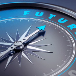 A compass with the word future on it signifying AI and the future of work.