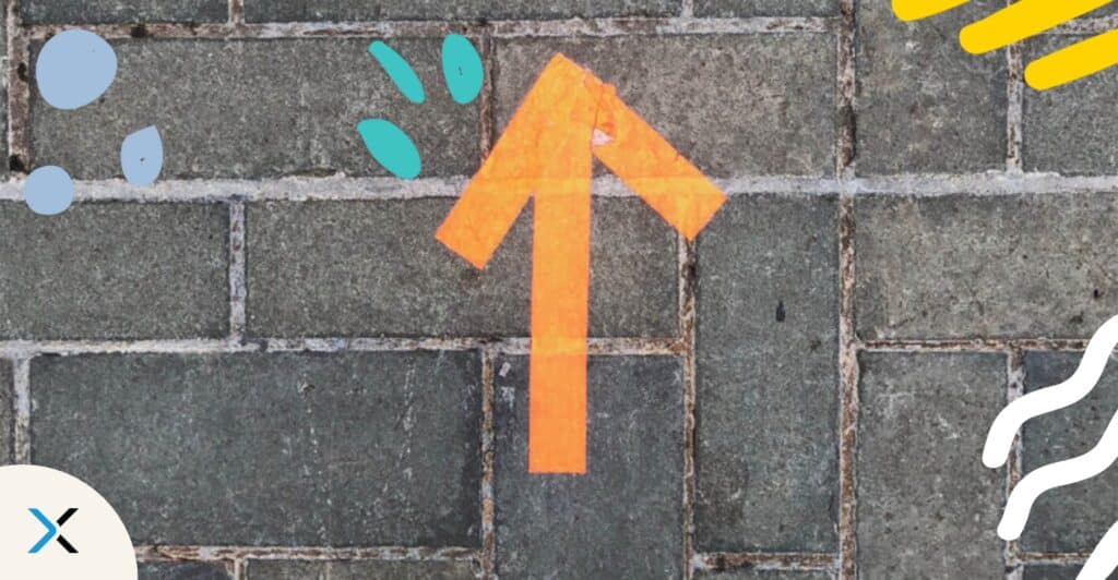 Ein oranger Pfeil symbolisiert die positiven Folgen, wenn Sie einen Styleguide erstellen.