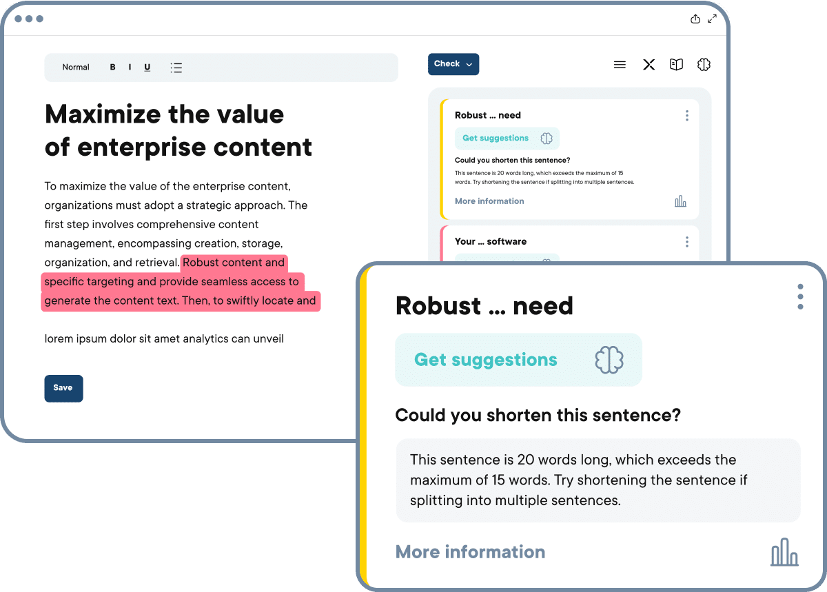 Checking content in the Acrolinx sidebar
