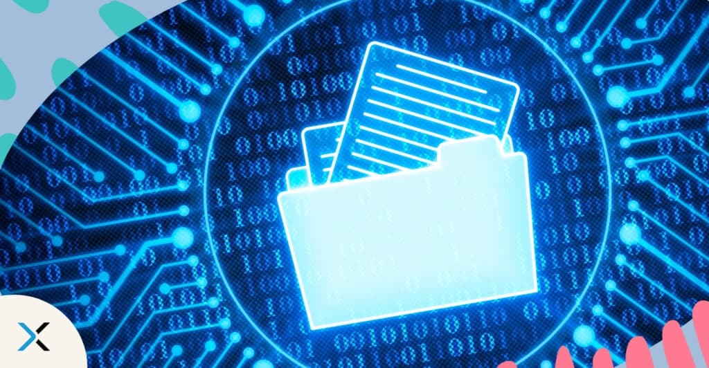A file folder and neuronal networks symbolize AI and technical writing.