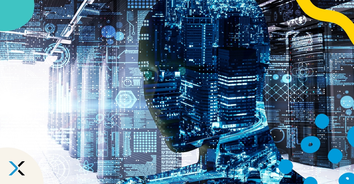 KI im Unternehmen einführen Warum und wie Sie als Content-Team starten sollten Eine stilisierte Person vor futuristischem Hintergrund symbolisiert das Thema "KI im Unternehmen einführen".